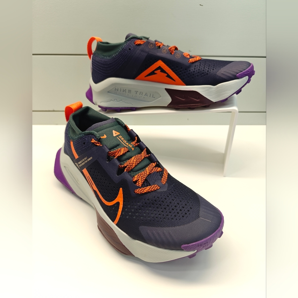 Nike ZoomX Zegama Purple Ink Safety Orange Trail Hiking Running Sneakers Men's 7